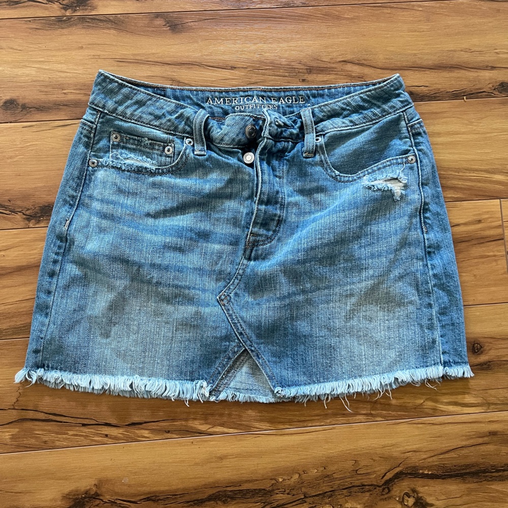 American Eagle Outfitters Distressed Blue Denim Skirt